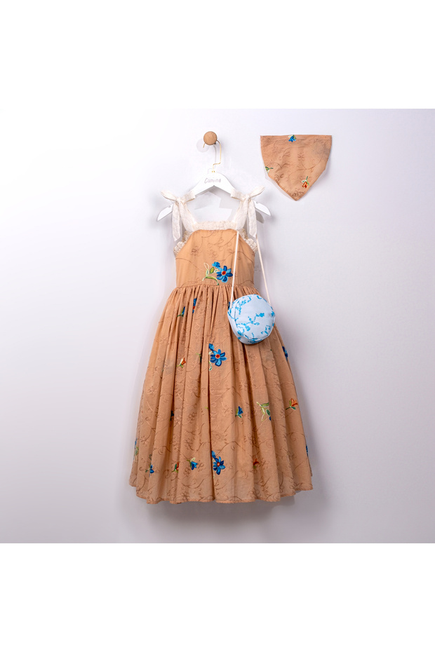 Girl's Dress with Flower-Patterned Bag