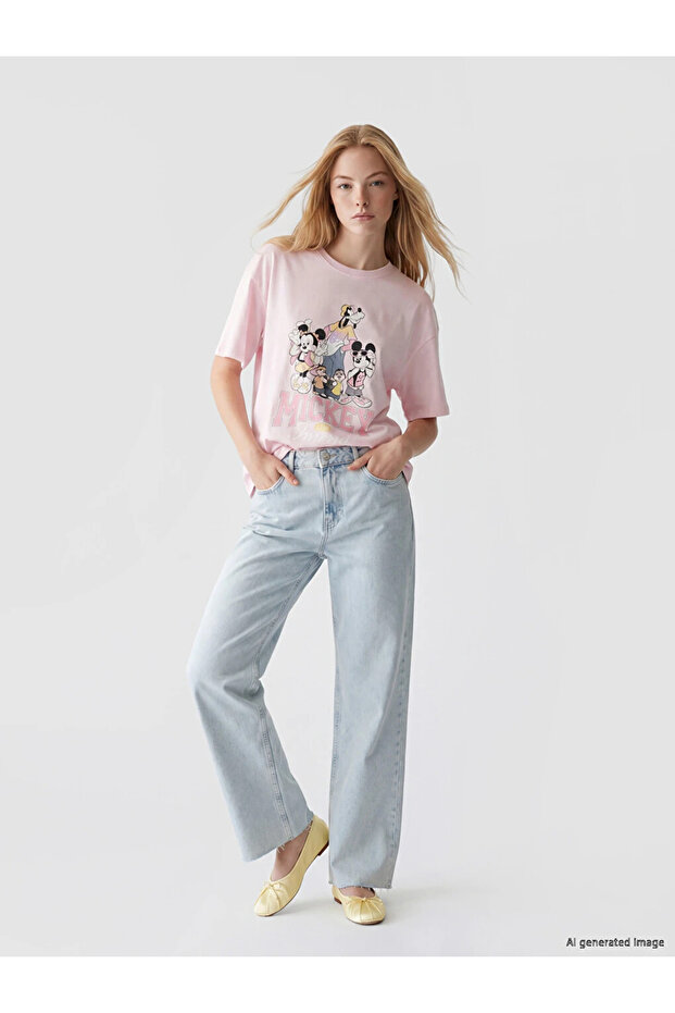 Pink Mickey Mouse Printed Women's T-Shirt