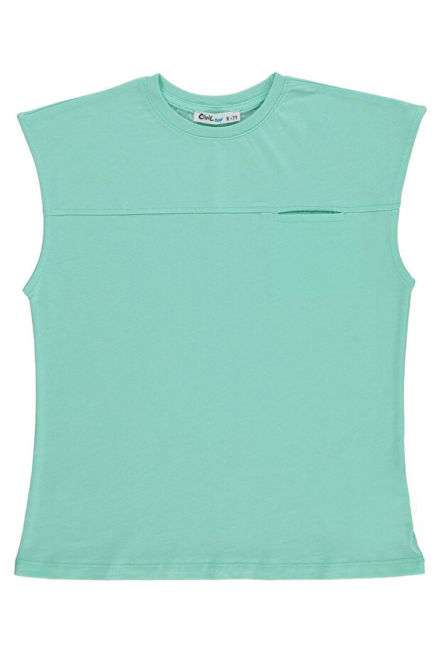 Basic Zero Sleeve T-Shirt for 6-9 Years Old - Green