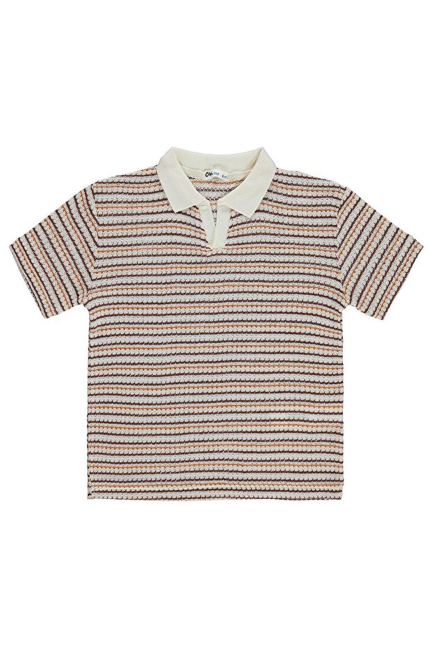 Polo Collar Thin Striped T-Shirt for 6-9 Years Old - Brown
