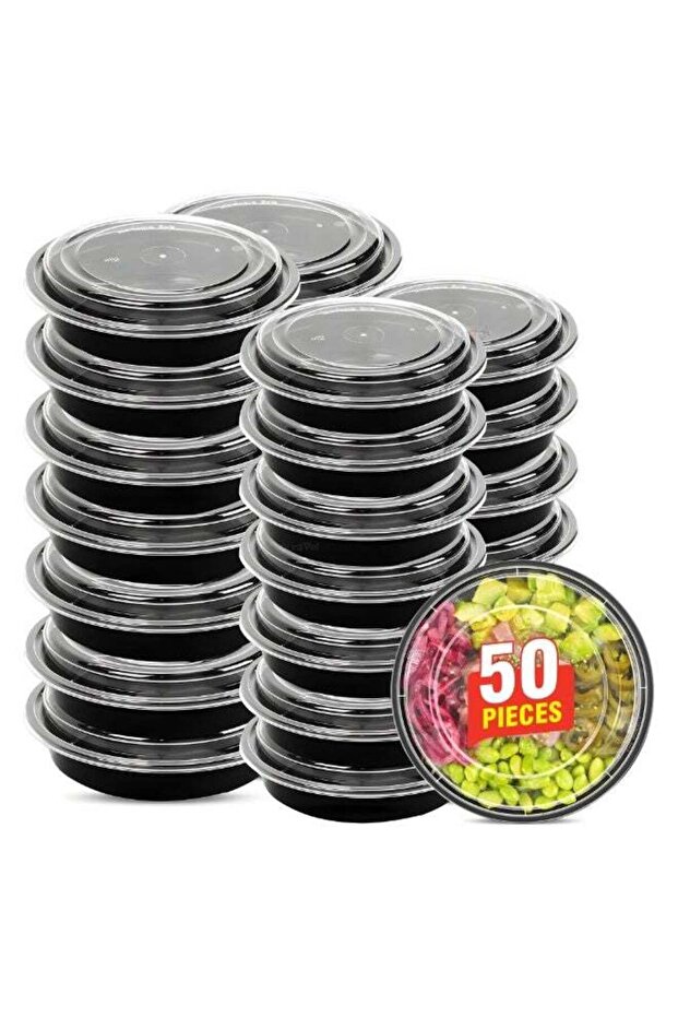 Meal Prep Container, 16 oz Food Prep Bowls with Lids, Reusable Lunch Boxes, Black, 50 Pieces