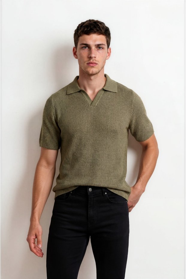 Polo Collar Short Sleeve Knitwear T-Shirt