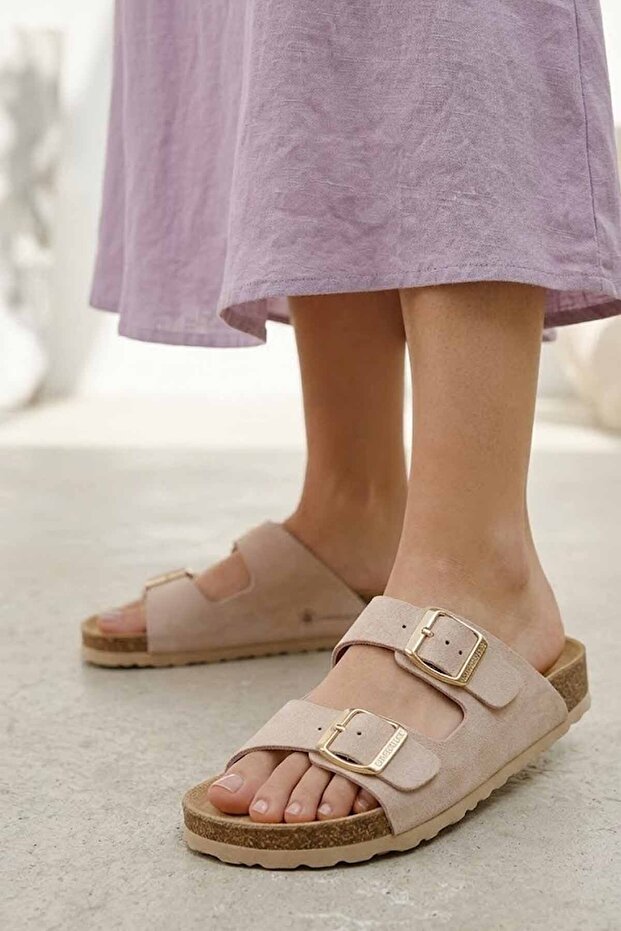 Suede Double Buckle Women's Slippers-Lilac