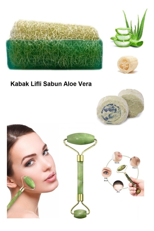 Natural Set of 3 Pumpkin Fiber Aloe Vera Soap Peeling Stone Facial Massage Tool