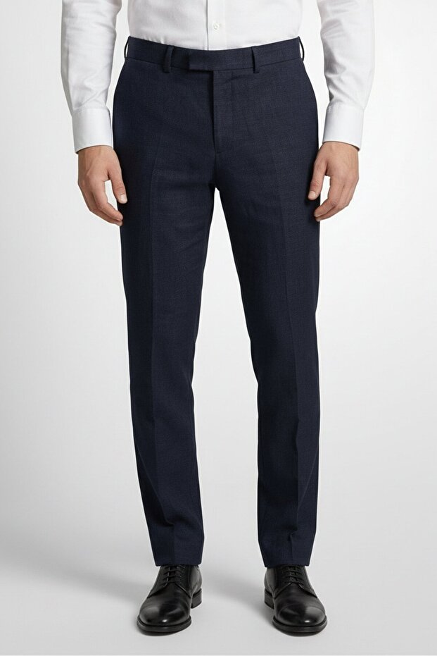Men Regular Fit Solid Dress Pants, Dark Navy