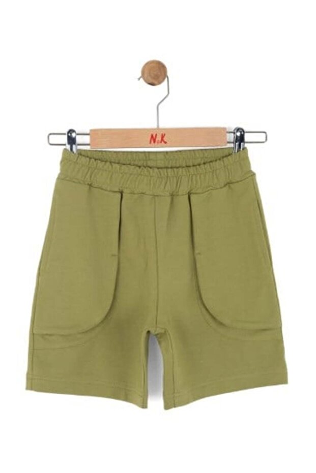 Nk boy's cotton shorts with adjustable waist and drawstring, ages 4-8, green