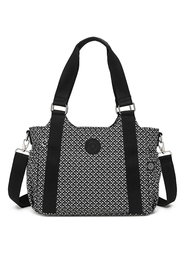 Daily Medium Size Waterproof Crinkle Fabric Women's Shoulder Bag Black/White