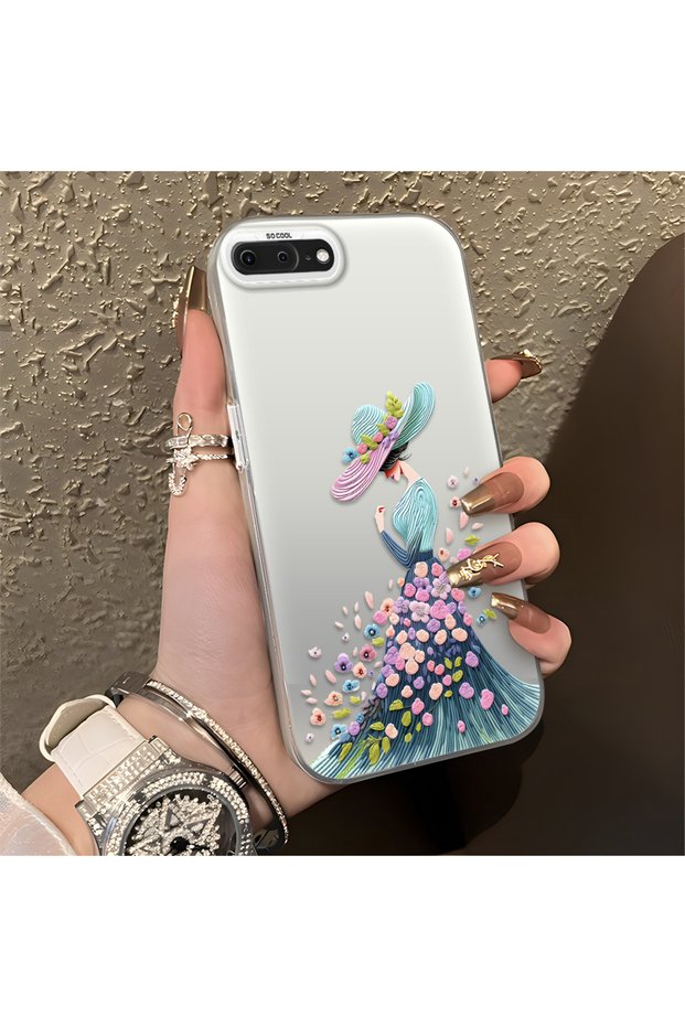iPhone 7 Plus Compatible Silicone Edge Hard Back Case Couple Phone Case Beautiful Girl Patterned