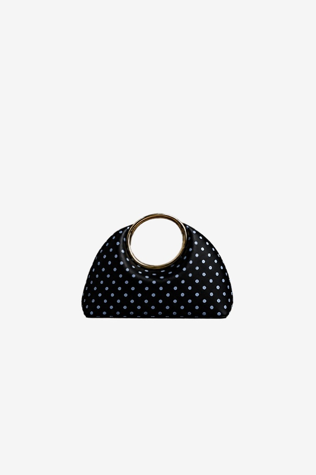 Ambrose Metal Ring Detailed Black Polka Dot Matte Bag