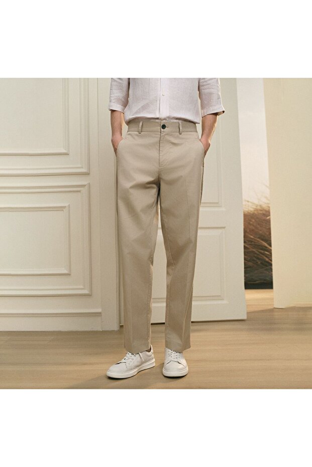 Men Regular Tencel Cotton Khaki Pants