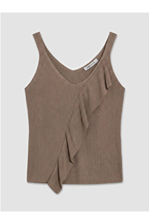 New Season Brown V-Neck Ruffle Detailed Ribbed Women's Knitwear Undershirt