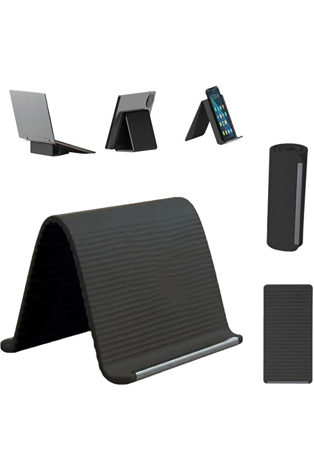 Flexible Silicone Phone Holder Stand, Foldable Multi-Angle Mobile & Tablet Stand, Portable Non-Slip Bendable Desktop Holder for Home, Office & Travel Black