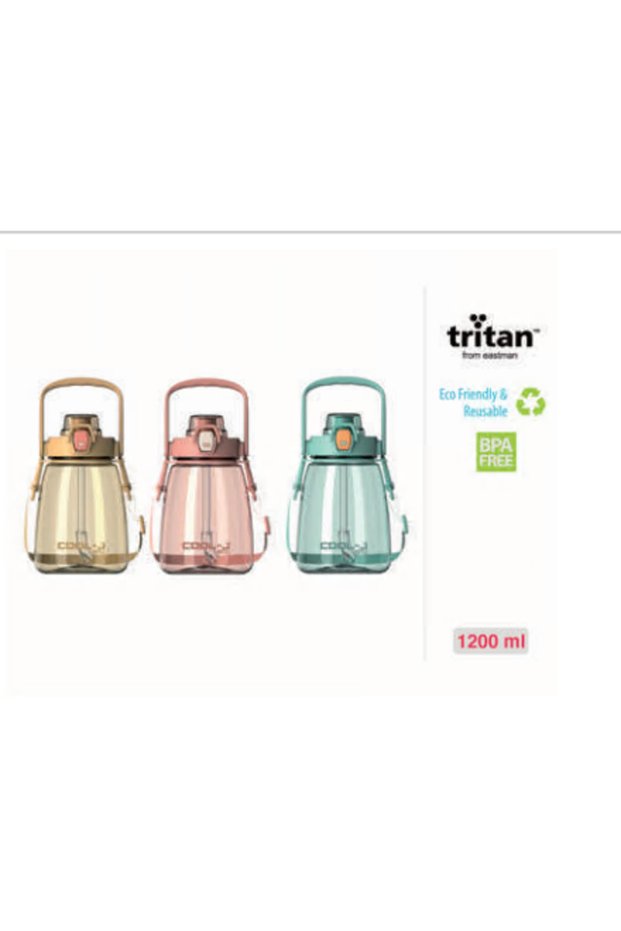 Tritan sports flask with hanging straw 1200ml pink