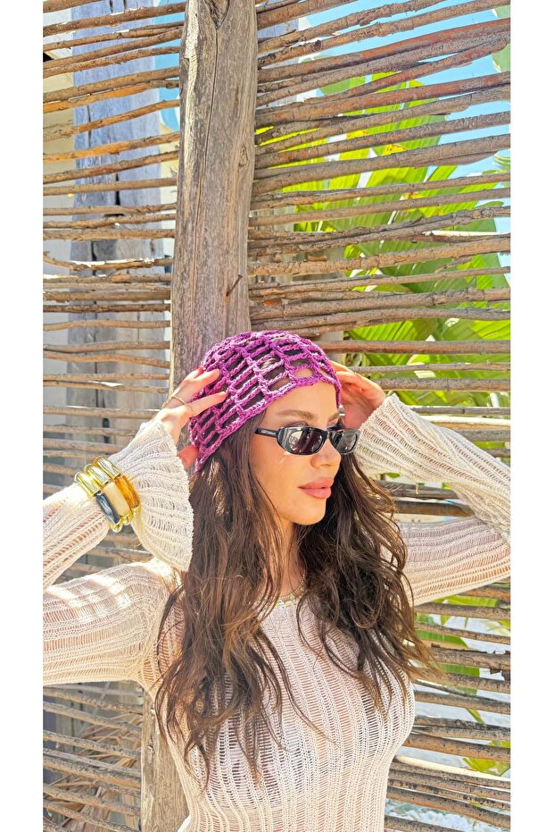 Kep001 Hand Knitted Net Cap with Pul Detail