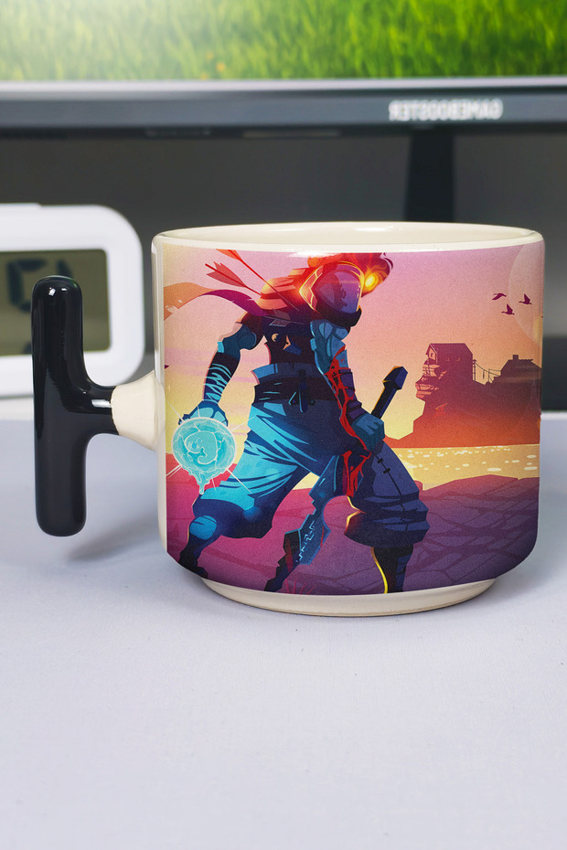 كوب سيراميك فاخر مطبوع عليه Dead Cells (قطعة واحدة) بمقبض أسود خاص على شكل حرف T V1T
