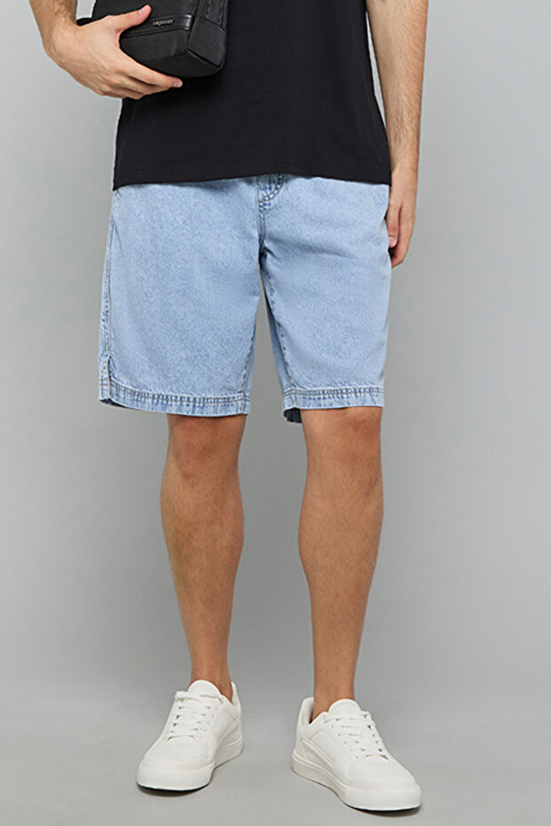 Washed Denim Shorts with Drawstring Waist