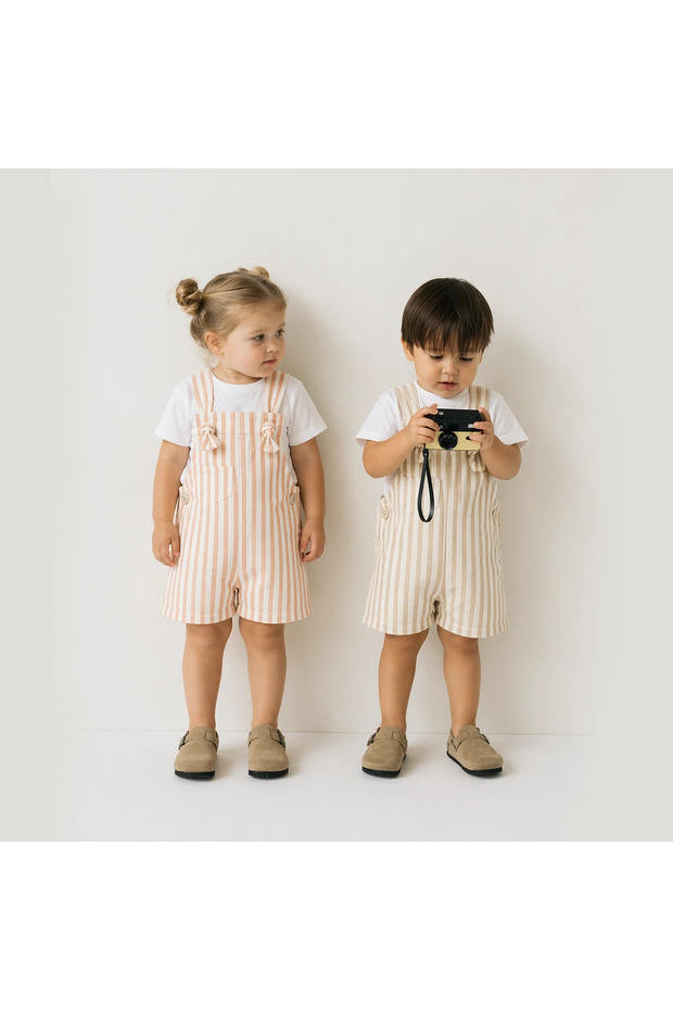 Unisex Beige Denim Salopet