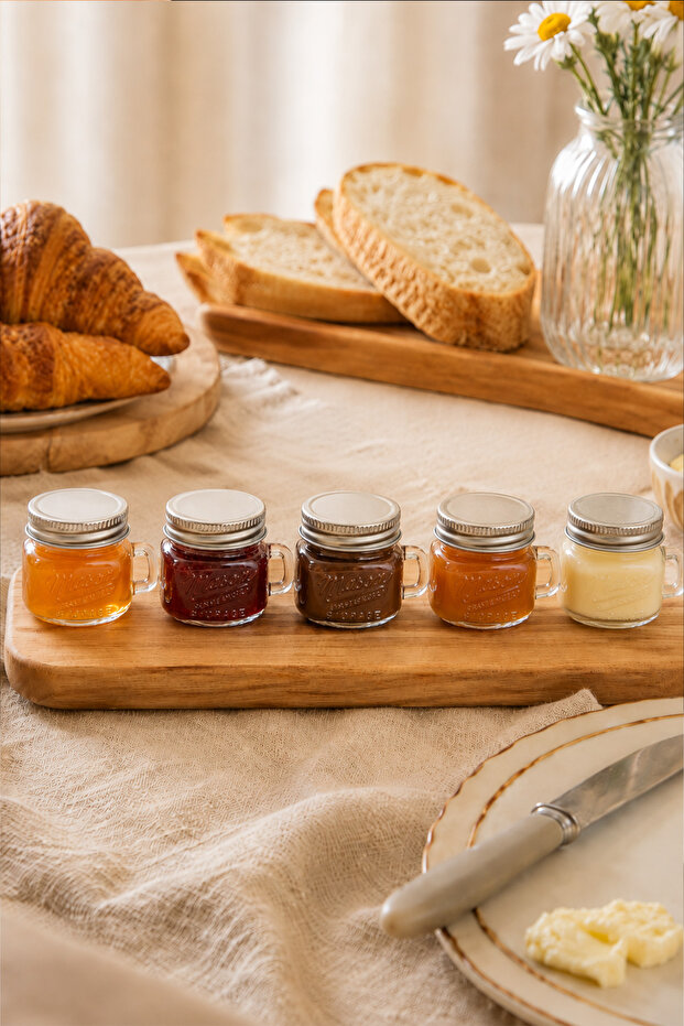 Set of 5 Mini Glass Sauce Bowls and Jam Jars 60 ml – Single Serving Breakfast Presentation Jars with Lids
