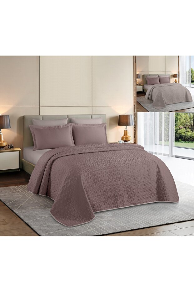 Nefren Compressed Plain Double Sided Geometric Design Microfiber Bed Sheet 220X240