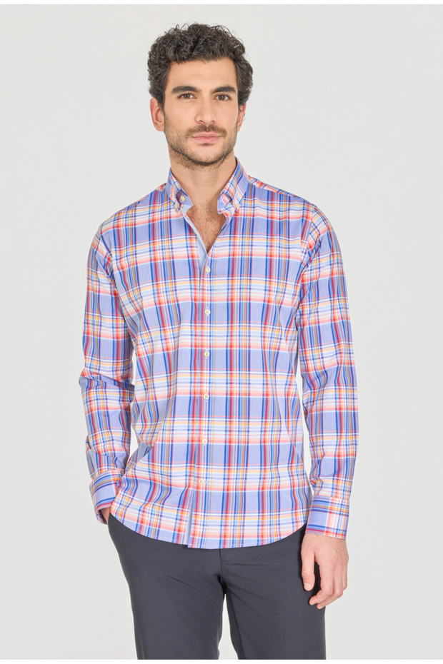 Blue Regular Fit Cotton Pocketless Pascha Collar Shirt
