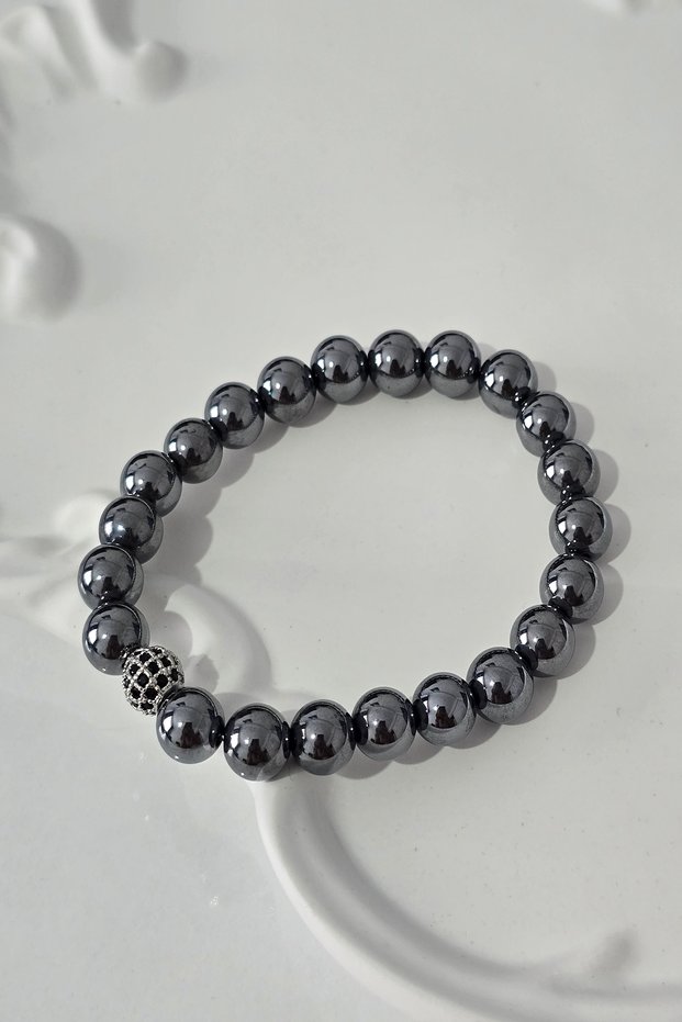 Certified 8 mm Zircon Stone Vibration Terahertz Natural Stone Bracelet