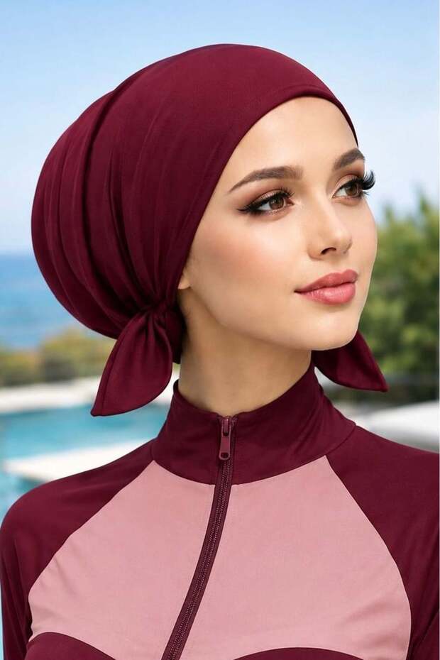 Burgundy Lace-Up Sea - Pool Cap