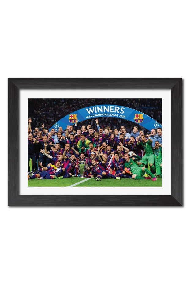 Alayra FC Barcelona UCL 2015 Moments Poster Framed Painting with Black Frame (12 inches x 9inches)