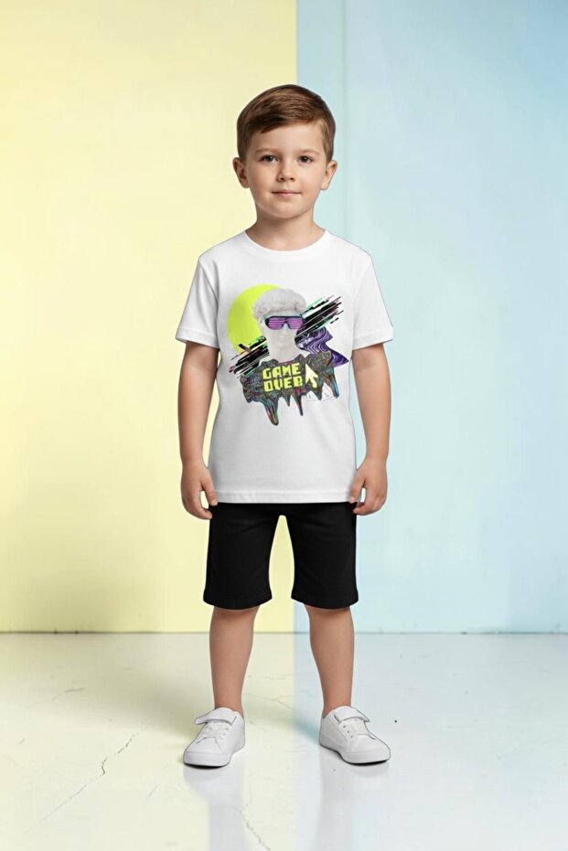 2-Piece Game over Printed Unisex Kids Capri & T-Shirt Set