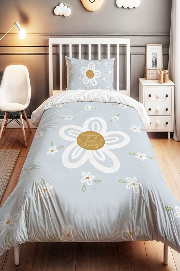 Blue Floral Patterned Single Baby Kids Bedding Set
