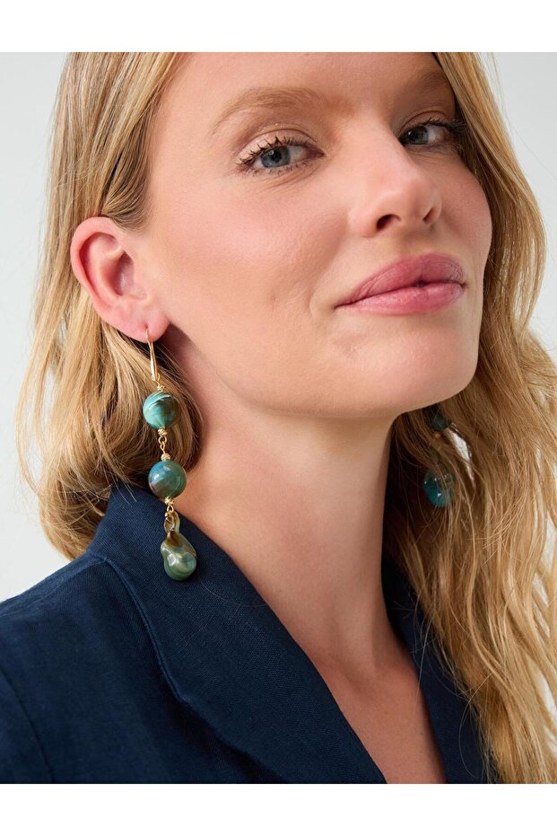 Blue Beaded Detailed Dangle Earrings