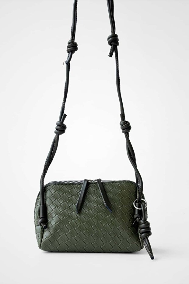 Valeria Mini Knitted Textured Khaki Crossbody and Shoulder Bag
