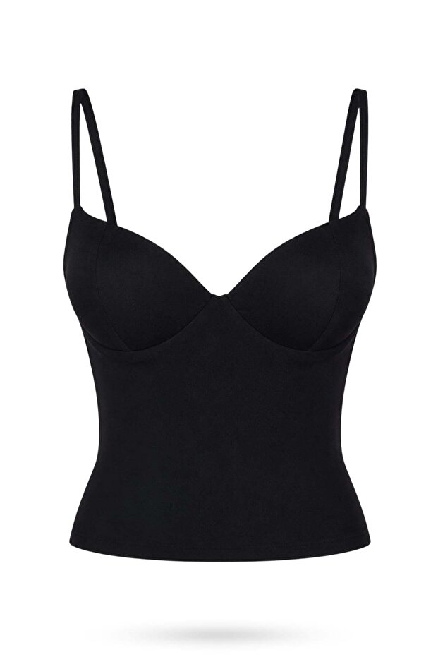 Black Cupped Bustier Blouse 071911