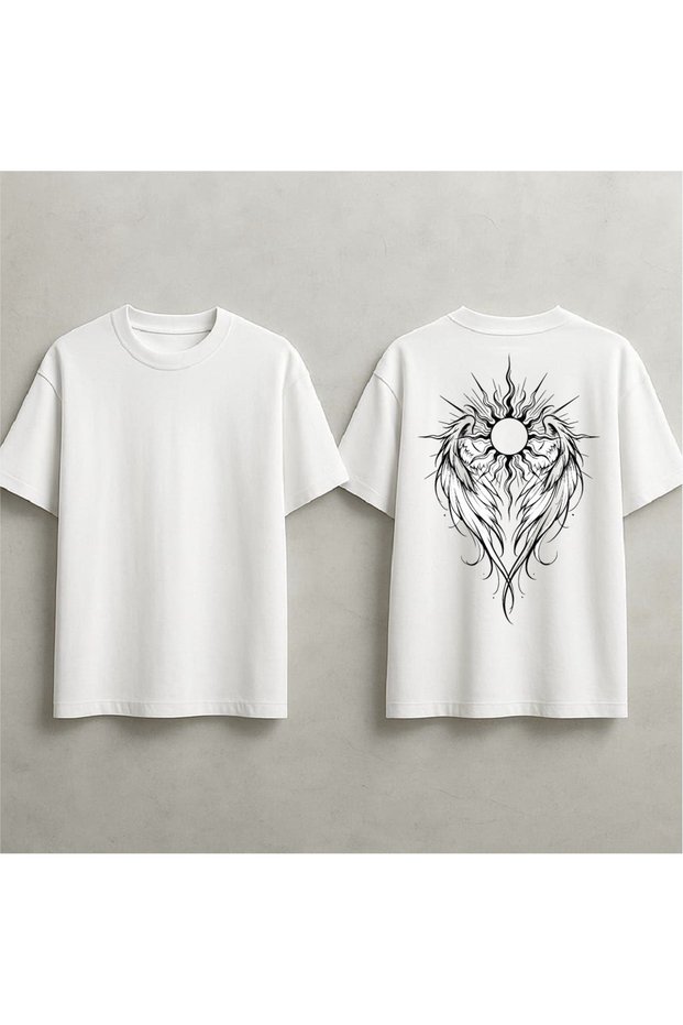 Wing and Sun Print Oversized T-Shirt