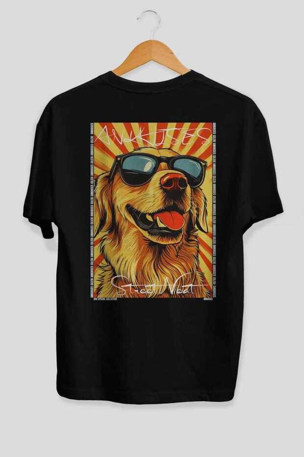 For Dog Lovers 31 Black Oversize T-Shirt with Dog Print on the Back 100% Cotton Unisex Dog Lover Premium Design