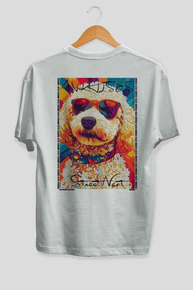 For the Love of Dogs 50 Dogs Printed on the Back White Oversize T-Shirt 100% Cotton Unisex Dog Lover Premium Design