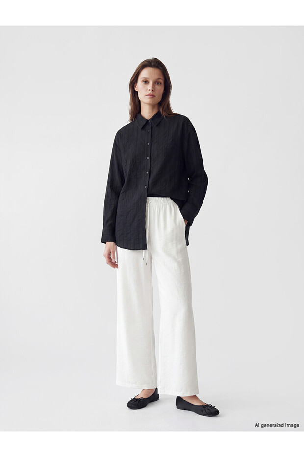Two Mt Shop Quality Lcw Modest White Dobby Plain Loose & Wide Leg Women's Trousers