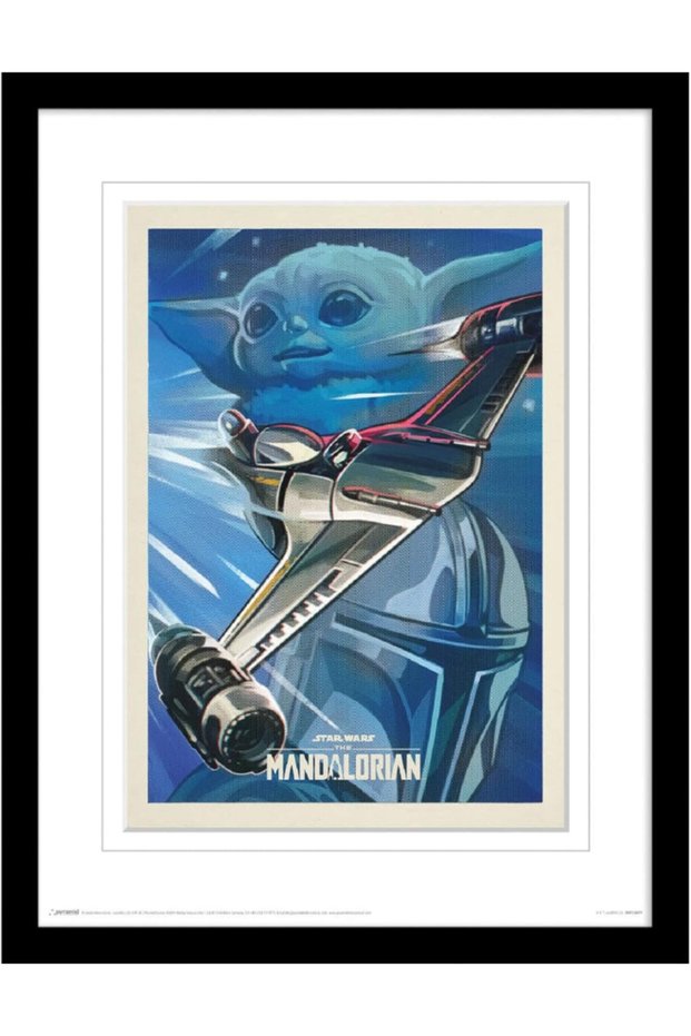 Star Wars Poster in Frame (The Mandalorian Grogu N-1 Starfighter Design) Framed Print 30cm x 40cm, Star Wars Gifts for Men and Woman, Star Wars Gifts for Kids - Official Merchandise