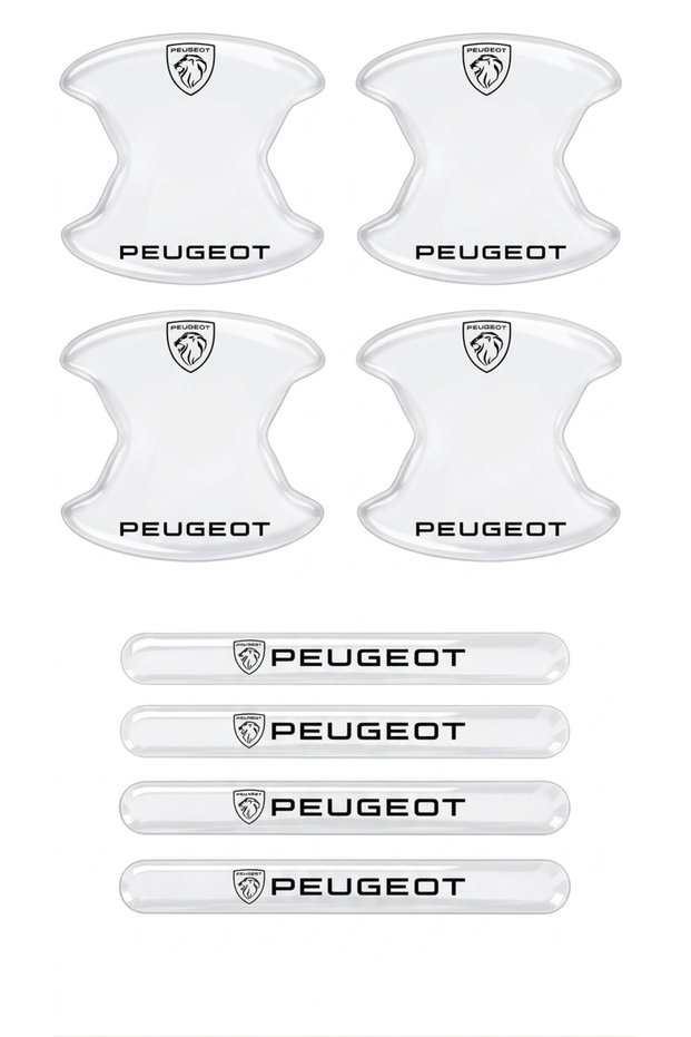 Premium Door Handle Anti-Scratch Protector (Set of 8) – Transparent / with Vehicle Brand Label Peugeot