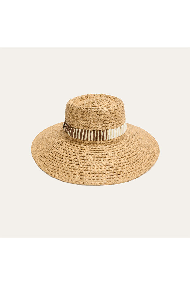 Women's Beige Striped Straw Hat