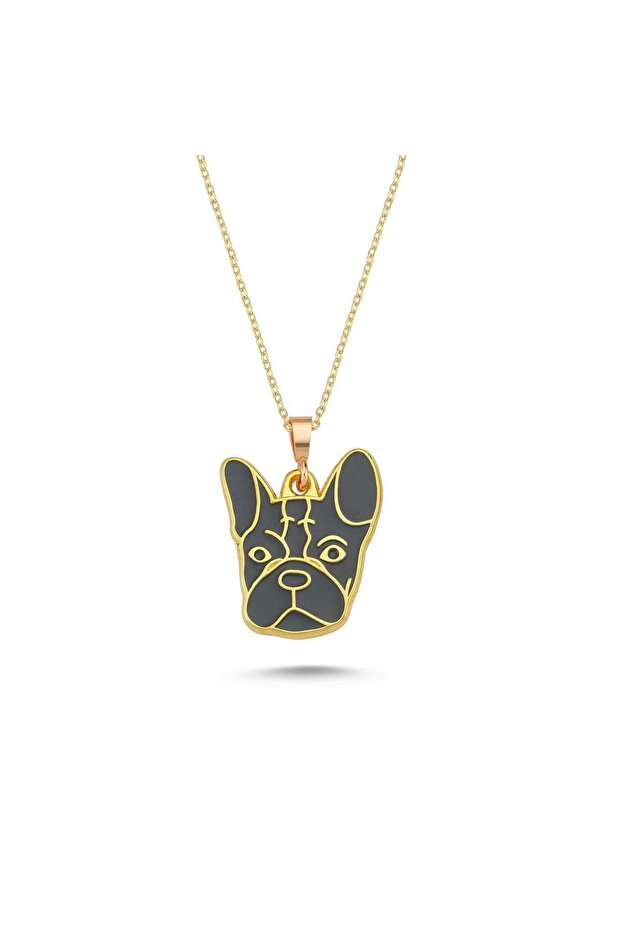 French Bulldog Gray Enamel Necklace