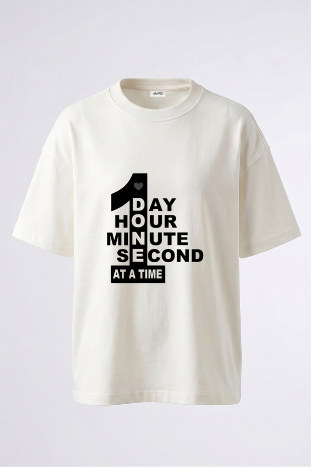 One at a Time Design Back Printed Cotton White Oversize T-Shirt