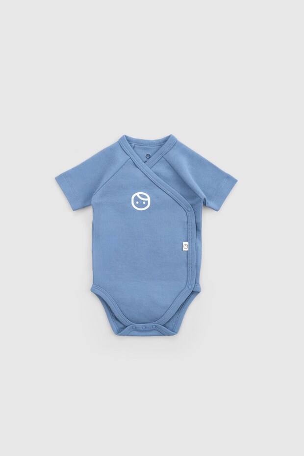 Organic Cotton Short Sleeve Double Breasted Bodysuit Blue