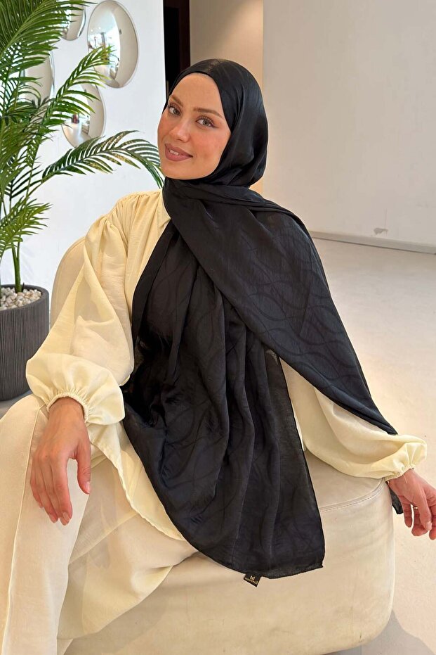 شال كابادوكيا بنمط أيروبين فلوش جاكار أسود