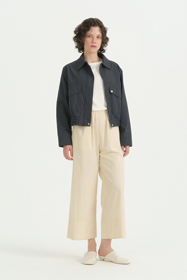 Elastic Waist Jacket with Pocket Detail - Anthracite