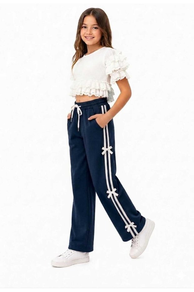 Girls' Baggy Tracksuits with Stripes and Ribbons, Two-Piece, Non-Fading, Non-Pilling Fabric