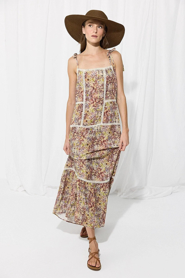 Trace Collection Lace Garnished Strappy Viscose Dress - Purple