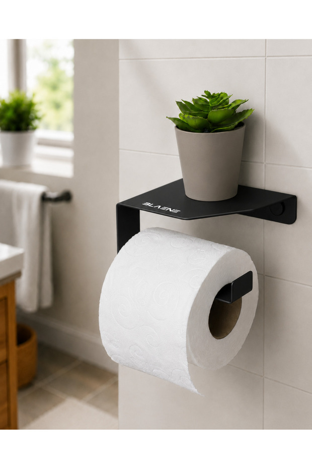 Lifetime Stainless Steel No Drilling Mounting Adhesive and Screw Rack Toilet Roll Holder Wc Paper Hanger Matte Black Bth-014A