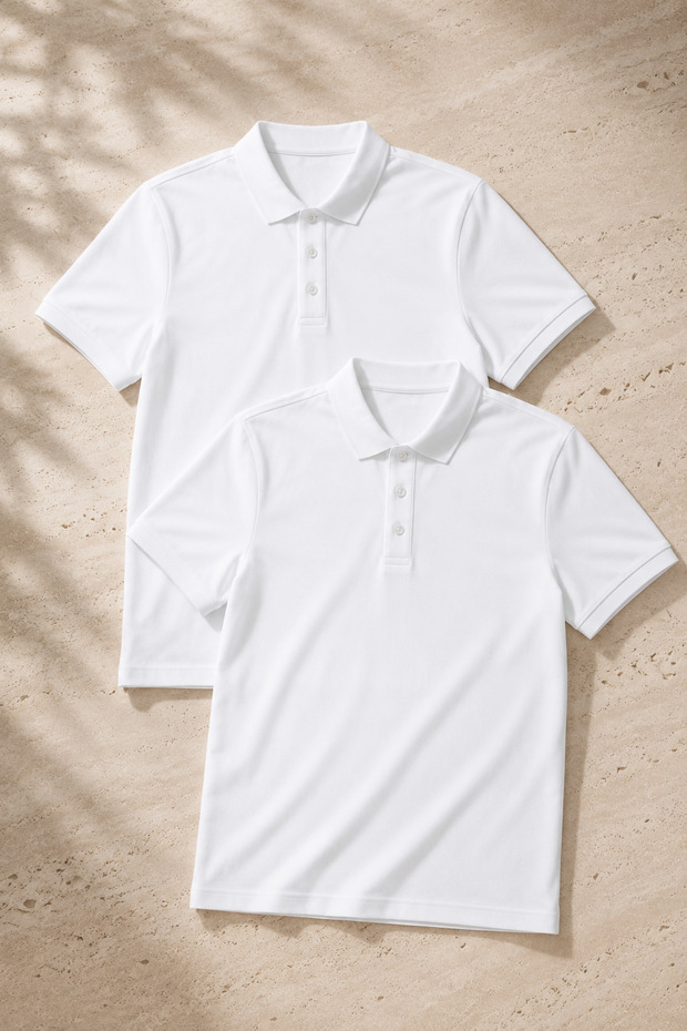 Men's 2-Pack Polo Collar T-Shirt White-White 100% Cotton Non-Shrink Fabric Regular Fit