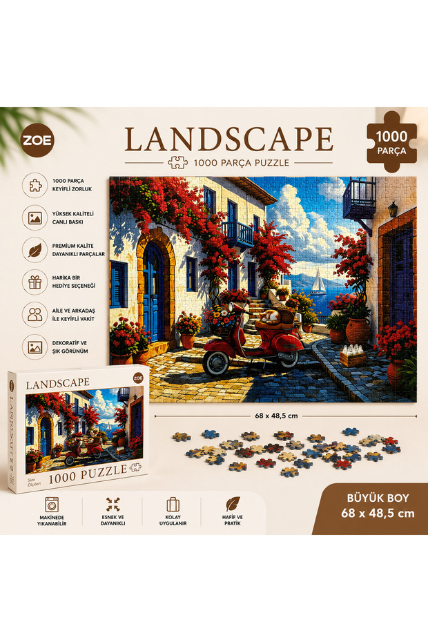 Landscape 1000 Piece Puzzle Vespa and Floral Street Scenery 68X48.5 cm