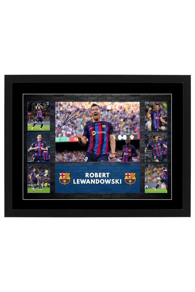 Robert Lewandowski FC Barcelona A3 Framed Pre-Print Autograph Photo – Soccer Football Memorabilia Poster Picture Print – Great Fan Gift